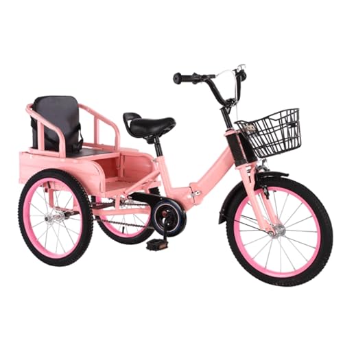 Bicicleta de Tres Ruedas for niños de 3 a 10 años, con Pedales, for niños y niñas, con Cubo Trasero y pedaleo(Pink)