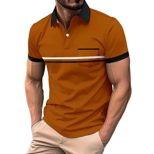 Homme Polo Manches Courtes Respirant Golf Zippé Couleur de Contraste Tee Shirt avec Fermeture éclair d'été Shirts Casual Sport Basic Regular Fit Vêtement