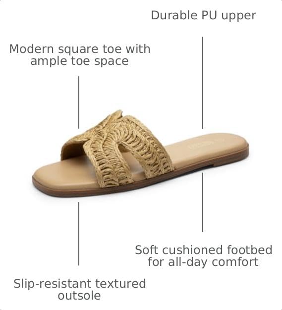 Image of Rihero Flat Sandals Women Dressy Comfortable Slip On Leather Slide Sandals