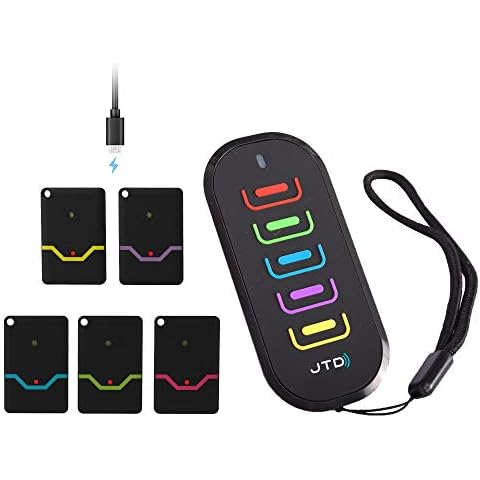 Rechargeable Key Finder, JTD Wireless RF Item Locator Wallet Tracker Pet Tracker Anti-Lost Remote Control - 1 RF Transmitter / 5 Rechargeable Receivers Cover
