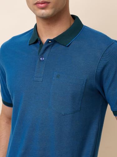 Image of Raymond Men Modern Fit Solid Pattern Pure Cotton Polo Neck Half Sleeve Casual T-Shirt