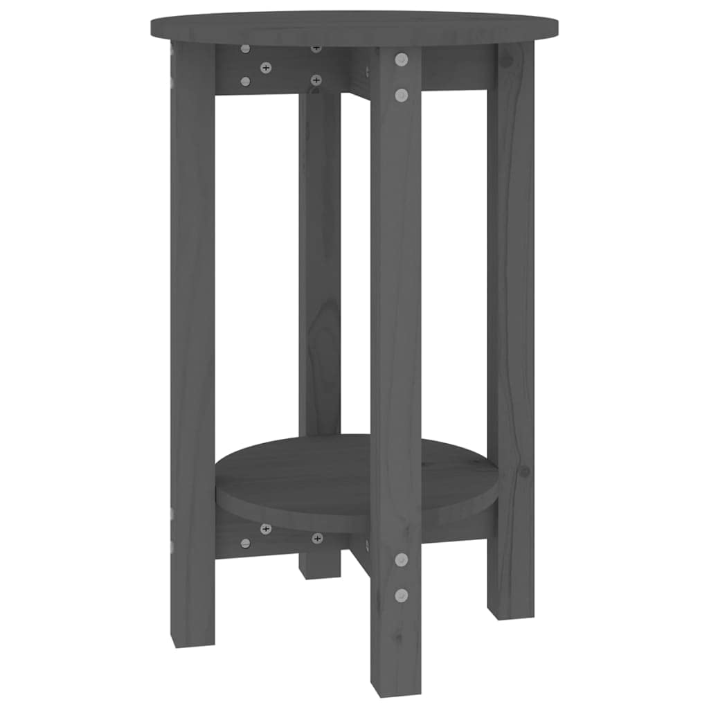Mesa de centro gris madera maciza de pino Ø40 x 60 cm Mesa auxiliar para salón con estante abierto