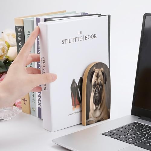 Sujetalibros de madera con diseño de perro carlino para estanterías de hogar 7