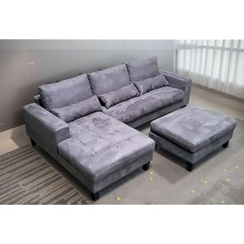 Stendmar 3pc Contemporary Dark Grey Microfiber Sectional Couch Sofa Chaise Ottoman S6833LDG Cover