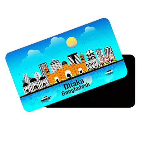 Image of dhcrafts Rectangular Rubber Fridge Magnet /Magnetic Card Blue Bangladesh Dhaka Design Pack of 1 (8.6cm x 5.4cm)
