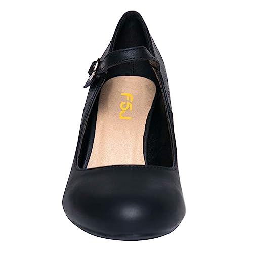 FSJ Women Round Toe Chunky High Heel Mary Jane Pumps with Strap Comfortable Office Work Church Dress Shoes Size 4-15 US3