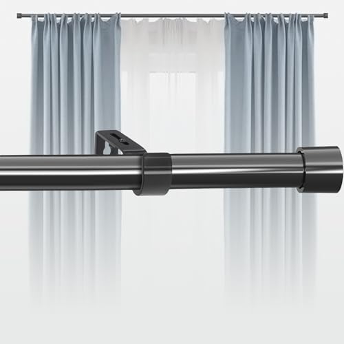 Curtain Poles for Eyelet Curtains Telescopic Black Curtain Pole with Cap Finials Heavy Duty Curtain Poles 300cm for Bedroom,Living,Outdoor,62-280cm