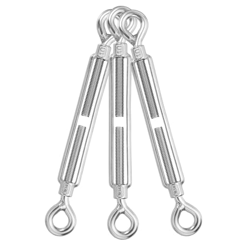 sourcing map M10 Eye and Eye Turnbuckles for Cable Wire Rope Tension, 304 Stainless Steel Turnbuckle Adjustable for Shade Sail String Light Hanging Pack of 3