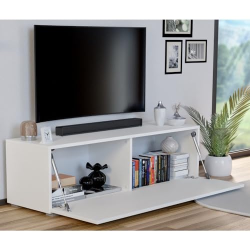 Milionmeblicom Fernsehtisch Fernsehschrank TV Verdeckter Griff mit Soft-Close Lowboard Hängeschrank- Hängend Oder Stehend für Wohnzimmer -Matt Weiß 30x100x30 HxBxT