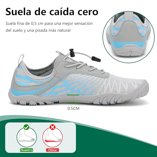 Miniatura 4 de Saguaro Barefoot Zapatillas Mujer Escarpines De Agua Secado Rápido Zapatos Minimalistas Ligeras Calzado Descalzos Con Puntera Ancha, Gris, 38 Eu