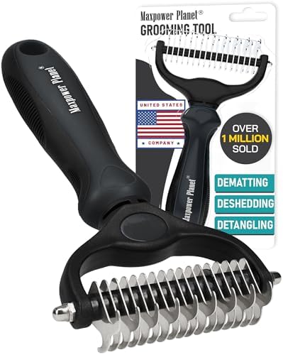Maxpower Planet Pet Grooming Brush - Double Sided Shedding and Dematting Undercoat Rake Comb for Dogs and Cats,Extra Wide, Black
