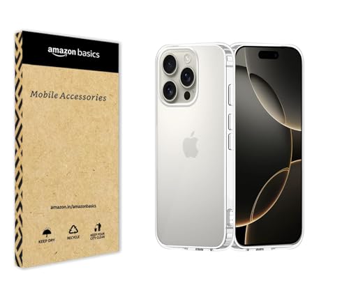 Image of amazon basics Compatible with iPhone 16 Pro Case Cover Transparent Non-Slip Hard PC Shockproof Bumper Protective Back Cover - Clear