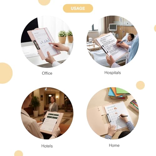 Image of oddpod Horizontal A4 Plastic Clipboard with Elastic Strap /Multi-Function Document Paper Storage File Folder with Outer Cover for Students & Professionals - Light Pink