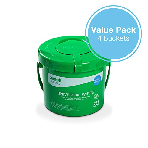 Clinell Universal Cleaning and Disinfectant Wipes for Surfaces - 4 x Buckets of 225 Wipes (900 Wipes Total) - Multi Purpose Wipes, Kills 99.99% of Germs, Effective from 30 Seconds