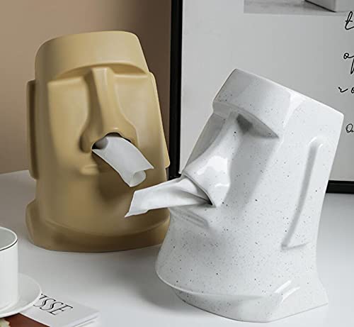 Sculpture Statue Abstract Ceramic Sculpture Moai Statue Tissue Box Easter Island Stone Crafts Figurines Decor Living Room Bookshelf Office Desk Figurine Decoration (A) #TOP3