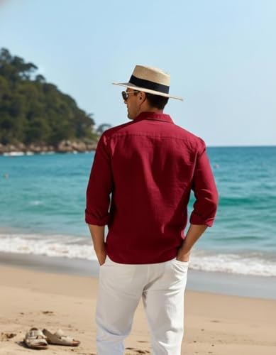 Image of Combo of Men's Casual Cotton Blend Shirt || Long Sleeve Button Down with Spread Collar | Lightweight Breathable Fabric | Stylish Solid Shirt for Beach, Office & Everyday Wear Pack of 2