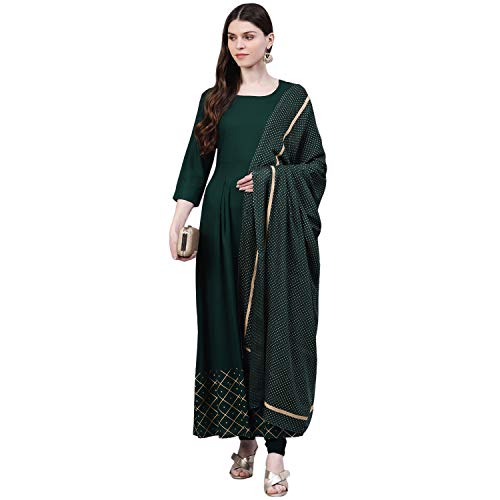 Image of Stylum Women's Checkered Rayon Flared Kurta with Dupatta Set