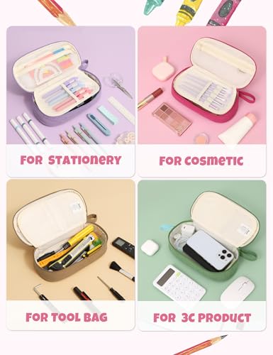 Image of SUNEE Cute Pencil Case, Large Pencil Pouch, Soft Corduroy Fabric Big Pencil Bag with Zipper, Kawaii Pen Bag Stationery Storage and Organizer, School Supplies for Teen, Student, Boys, Girls, Berry Pink