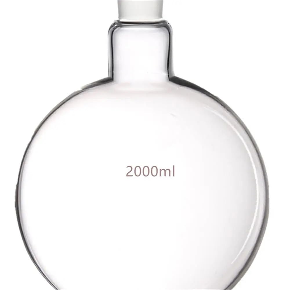 Cristalería de Laboratorio Matraz de vidrio de fondo plano de 2000 ml, 24/40, cuello de 1 boca, recipiente de laboratorio de 2 litros
