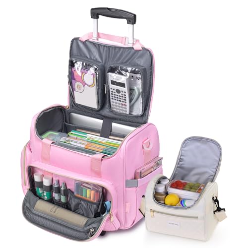 Rolling Laptop Bag 17.3 Inch With Insulated Lunch Bag 3 IN 1 Waterproof Rolling Briefcase With Wheels for Women