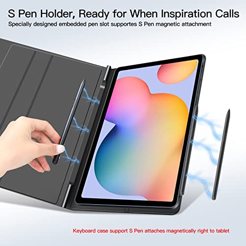 Juqitech Backlit Keyboard Case For Samsung-Galaxy-Tab S6 Lite 10.4" 2022/2020, Strong Magnetic Book Cover Detachable Wireless Keyboard For Tablet Sm-P610/P613/P615/P619 Kickstand Case, S Pen Holder #TOP2