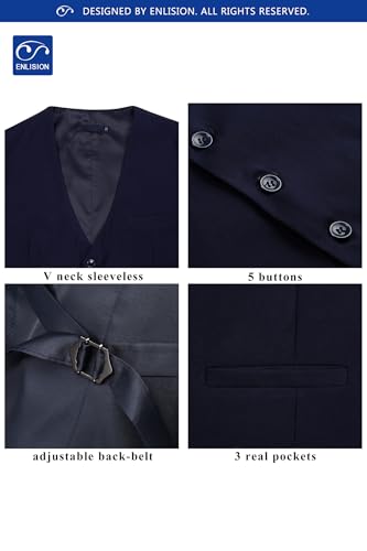 Image of Enlision Men's Suit Vest Business Formal Dress Waistcoat Solid Color Vest for Suit or Tuxedo