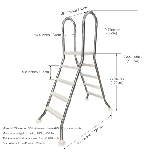 Escalera doble cara para piscina con estructura acero inoxidable 304 miniatura 6