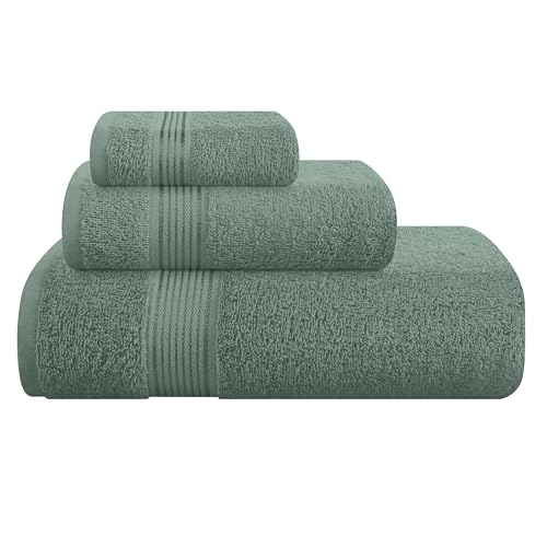 Belizzi Home Ultra Soft 3 Pack Cotton Towel Set, Contains a Bath Towel 28x55 inch, a Hand Towel 16x24 inch & a Wash Coth 12x12 inch, Ideal Everyday use, Compact & Lightweight - Jade