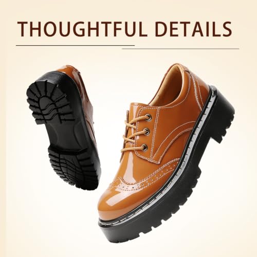 Image of Womens Oxford Shoes Black Leather Platform Oxford Shoes for Women Brogue