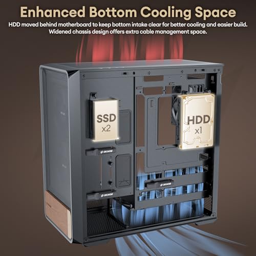 Image of Okinos Air Cross, Genuine Walnut Wood ATX Case, 3x140mm PWM Fan & 2x120mm Reverse PWM Fan Pre-Installed, Airflow Optimized Mesh Panels, Back-Connect Motherboard Compatible, Mid Tower PC Case, Type C