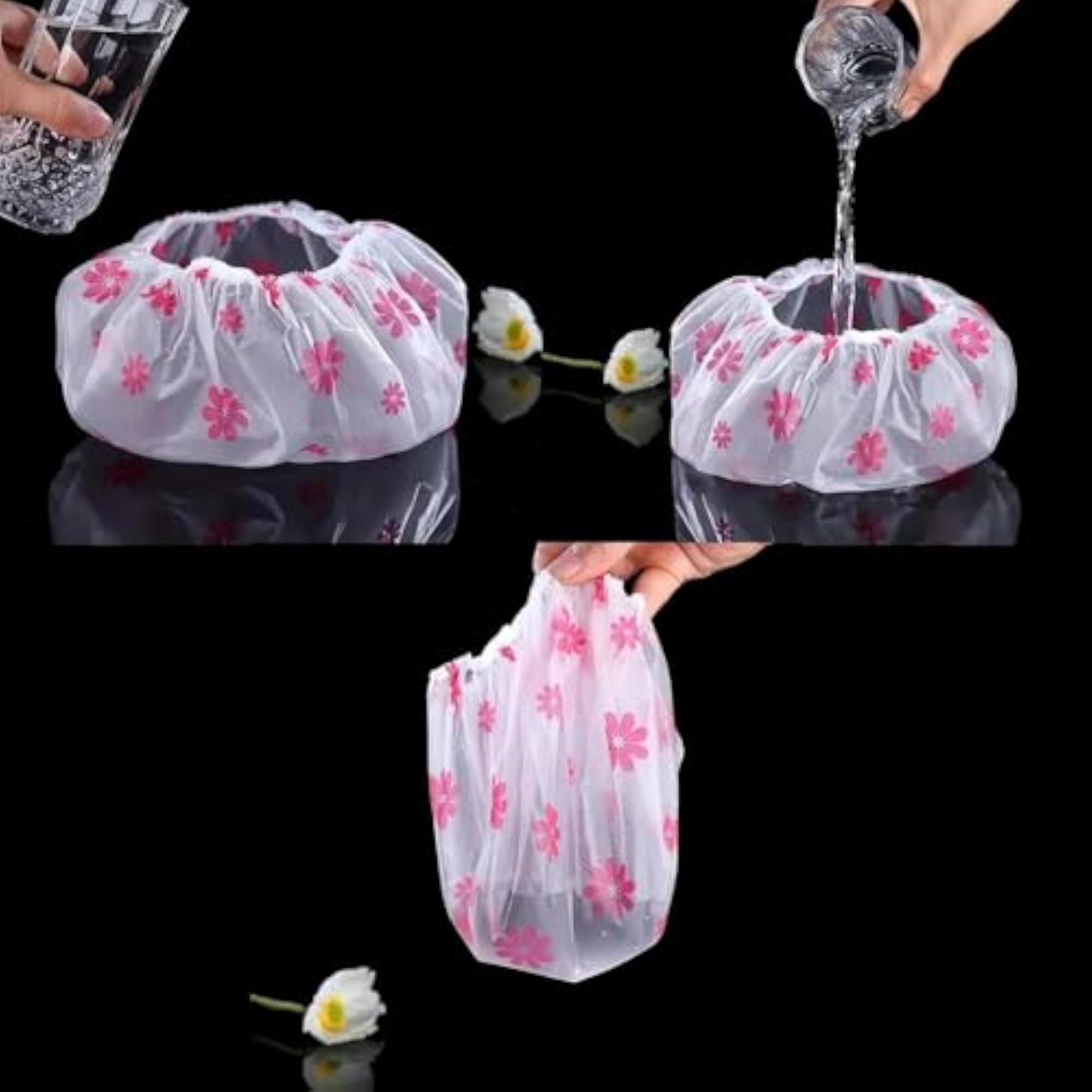 Adult Printed Reusable Bath Hat Shower Caps, 6 Piece Pack