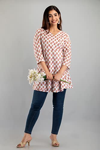 Image of feranoid Floral Print Angrakha 3 Sleeves Flared Kurti