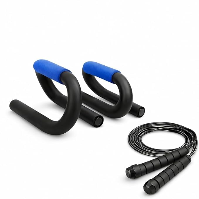 Push-Up Bars Stand with Skipping Rope Combo | Non-Slip Push-Up Handles for Chest, Arms, Shoulders & Core Workout | Portable Home Gym Strength Training Equipment for Men & Women-image-26