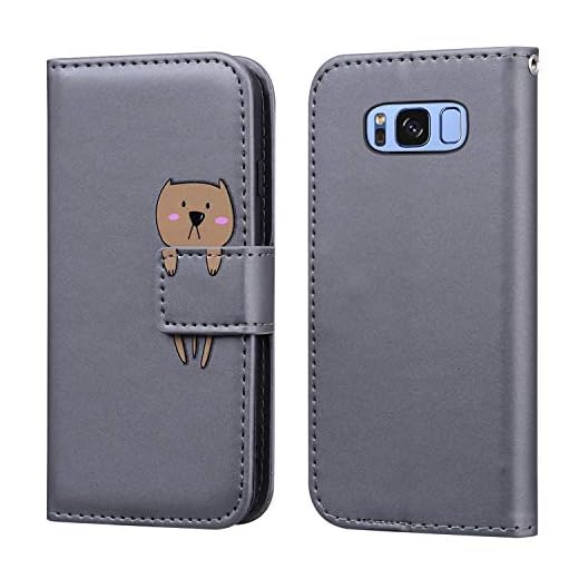 FMPC Mobiltelefonskal kompatibel med Samsung Galaxy S8, PU-läderfodral etui karikatyr mönster plånbok skyddsfodral flip fodral med [kortfickor] [stativ], grå