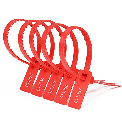 LeadSeals Heavy Duty Plastic Security Seals Self Locking Tamper Evident Shipping Seals Numbered Security Tags Pull Tight Securing Straps Truck Trailer Seals Length 337 mm 13.2" (Red 1000 PCS)
