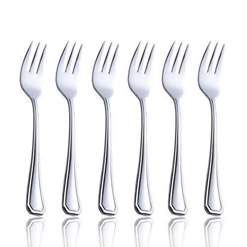 OMGard Oyster Cocktail Fork Set, 6 Piece 18/0 Stainless Steel 6 inch Cake Forks Service for 6 Silverware Flatware Utensils Dinner Dishwasher Safe Mirror Polished