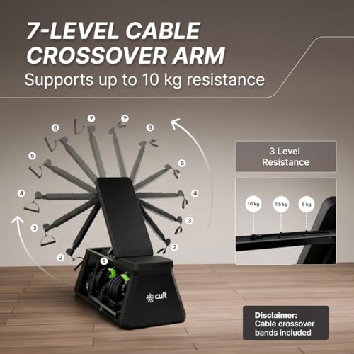 Image of Cult 4 in 1 Multi Home Gym with Cable Crossover, Adjustable Bench, Dumbbell & Weights Storage Rack | 300 Kg Capacity | 8-Level Incline /Decline | 3 Resistance Levels | Perfect for Home Gym