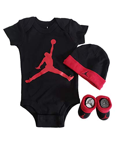 Jordan 3 Piece Layette Set for Baby Boys and Girls Bodysuit/Hat/Booties jumpman black 0 - 6 Months
