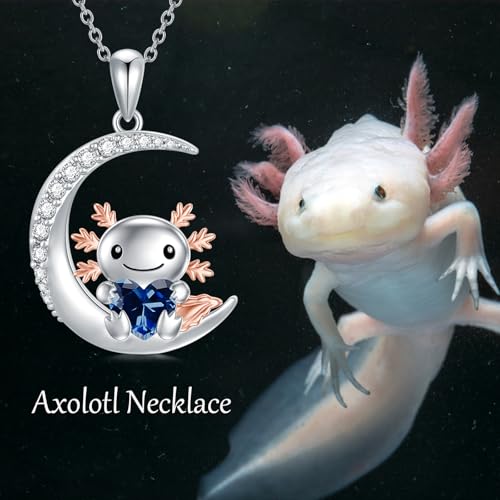Image of PROESS Animal Birthstone Necklace 925 Sterling Silver Otter /Axolotl /Hippo /Elephant /Dachshund /Monkey /Red Panda Pendant Necklace Animal Birthstone Jewelry Gifts for Women