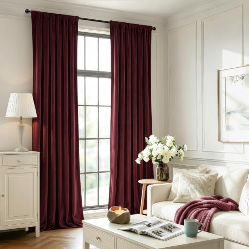 Image of MIULEE Ruby Red Blackout Velvet Curtains Drapes 108 Inch Long 52 inchx108 inch