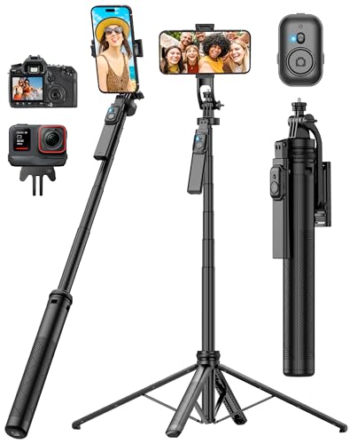 STLIAN Selfie Stick and Tripod iPhone:180cm Perche a Selfie Télescopique 7 Sections avec Poignée 360°pour iPhone 15 Pro Max/S24 Ultra/GoPro 12/Caméra Créateurs Voyage