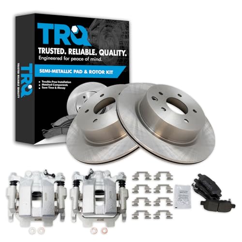 Image of TRQ Rear Brake Pad and Rotor Set Semi Metallic Vented Rotors Calipers | For 2011-2012 Infiniti G25 2011-2013 G37 2015 Q40 2010-2019 Nissan 370Z