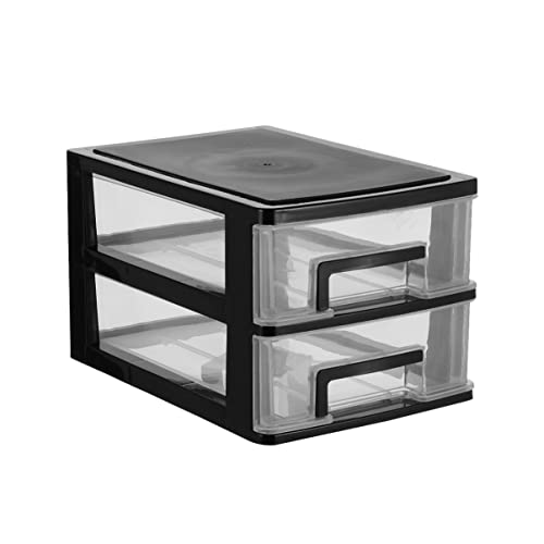 VILLCASE Double Layer Storage Box, Plastic Drawer Type Closet Storage Cabinet, Black and Transparent