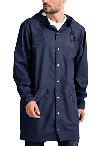 COOFANDY Men's Waterproof Rain Jacket with Hood Lightweight Packable Outdoor Long Raincoat