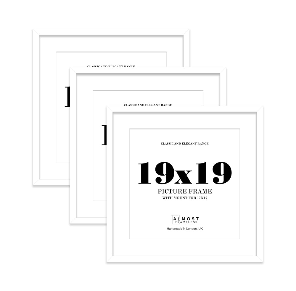 19x19 White Picture Frame with Mount for 17x17 Photos, Prints - Modern Square Wall Frame, Set of 3
