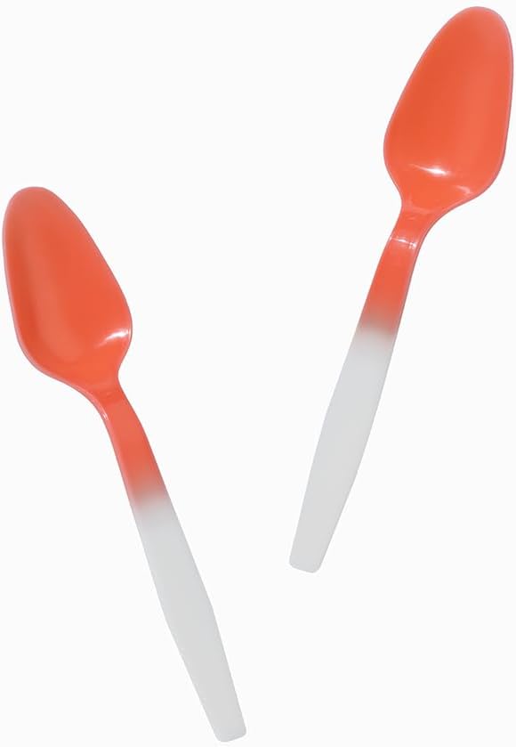 100-Count Color Changing Ice Cream Plastic Spoons | Changes White to Orange When Cold | Temperature Sensitive Disposable Dessert Spoons for Parties, Frozen Yogurt & Catering | Frozen Dessert Supplies