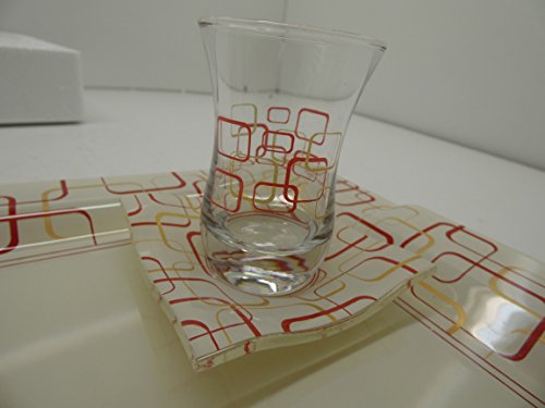 Glore 14 Pieces Fancy Turkish Tea Set, Tea Glasses,Saucers,Tray,Sugar Bowl, Squares