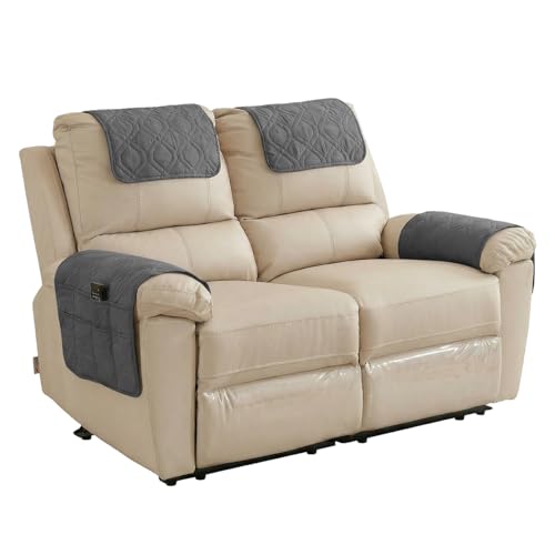 4 fundas para reposabrazos de sofá impermeables y acolchadas con bolsillo para sillón reclinable 2