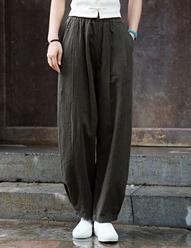 IXIMO Women's Linen Pants Casual Loose Fit Wide Leg Front Pleated Trousers2