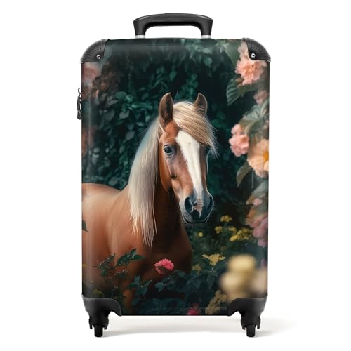 NoBoringSuitcases.com® Koffer Handgepäck Trolley Rollkoffer Kleine Reisekoffer mit 4 Rollen - Pferd - Natur - Blumen - Wald - Tiere - 55x35x20cm - Fotokoffer - Kabinenkoffer - Boardgepäck